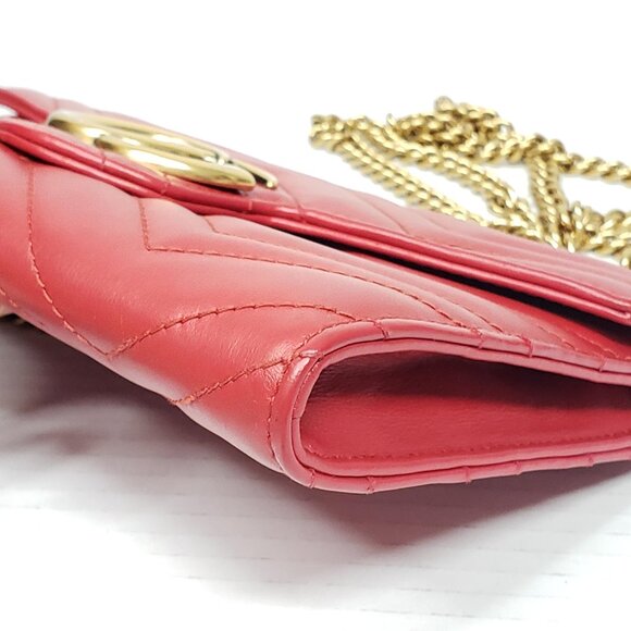 Gucci Marmont Red Chevron Gold Chain Clutch Crossbody Bag 550-100525 - Picture 10 of 16